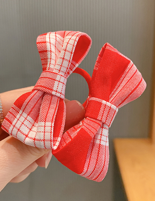 Fashion Red Plaid [1 Pair] Checkered Polka Dot Printed Bow Hair Rope