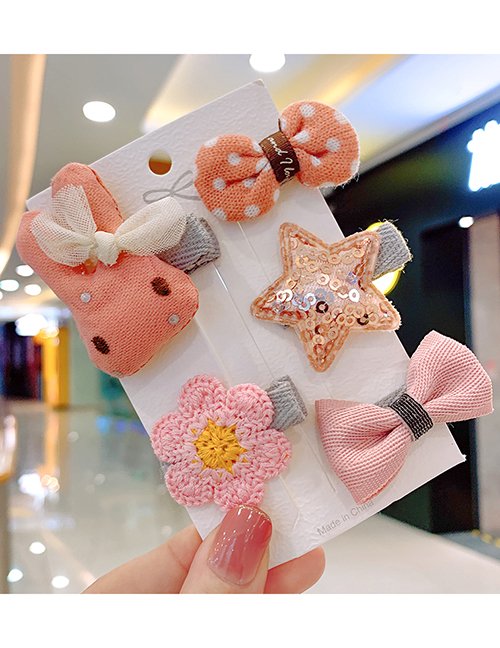 Fashion Pink Bunny[5 Piece Set] Children S Hairpin With Cloth-wrapped Fruit And Flower Lattice