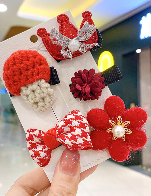 Fashion Pearl Flowers [5 Piece Set] Children S Hairpin With Cloth-wrapped Fruit And Flower Lattice