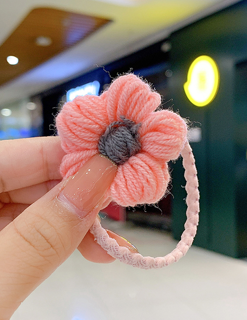 Fashion Pink Knitted Color Children S Hair Rope With Woolen Flowers