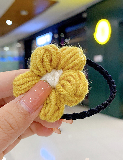 Fashion Yellow Knitted Color Children S Hair Rope With Woolen Flowers