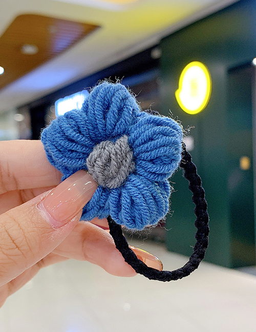 Fashion Navy Blue Knitted Color Children S Hair Rope With Woolen Flowers