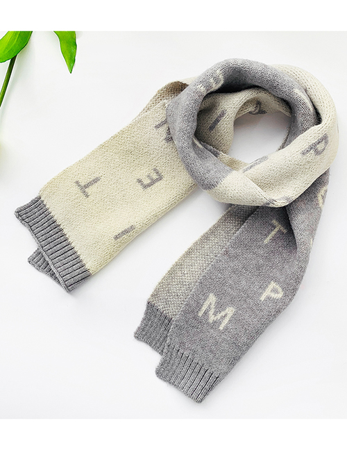 Fashion English Letters [grey] Knitted Woolen Letter Flowers Contrast Color Double-sided Children S Scarf