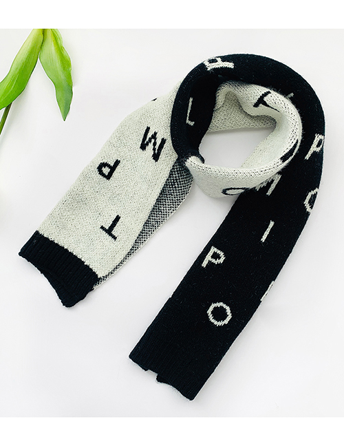 Fashion English Letters [black] Knitted Woolen Letter Flowers Contrast Color Double-sided Children S Scarf