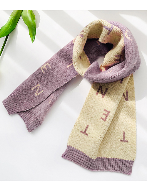Fashion English Letters [purple] Knitted Woolen Letter Flowers Contrast Color Double-sided Children S Scarf