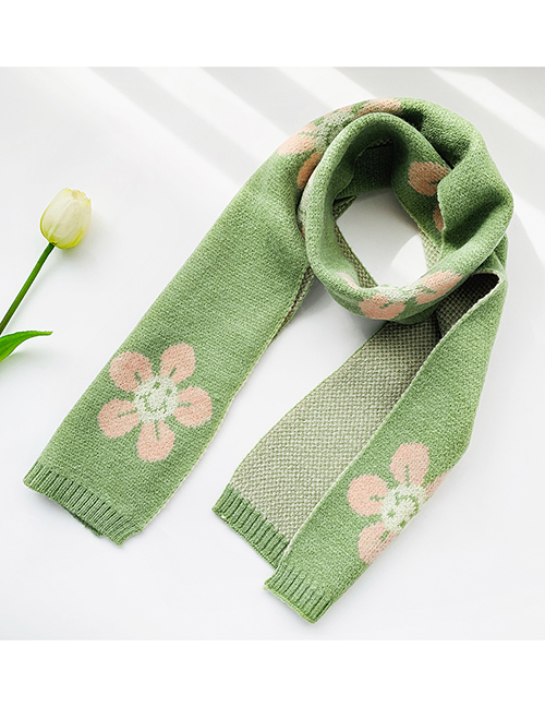 Fashion Flowers [green] Knitted Woolen Letter Flowers Contrast Color Double-sided Children S Scarf