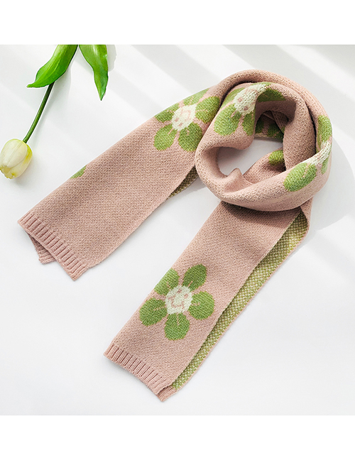 Fashion Flowers [pink] Knitted Woolen Letter Flowers Contrast Color Double-sided Children S Scarf
