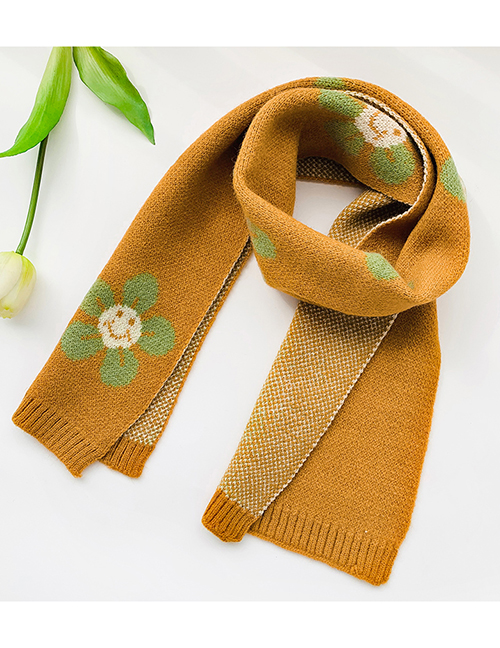 Fashion Flowers [camel] Knitted Woolen Letter Flowers Contrast Color Double-sided Children S Scarf