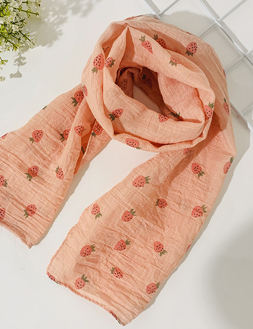 Fashion Small Strawberry [light Pink] Strawberry Flower Print Net Yarn Children Scarf
