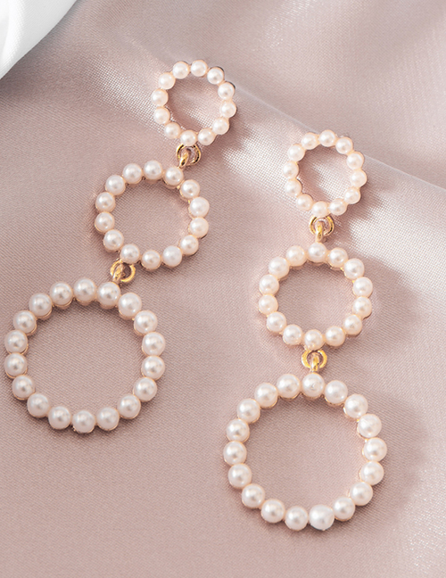 Fashion Gold Color Geometric Round Long Pearl Earrings