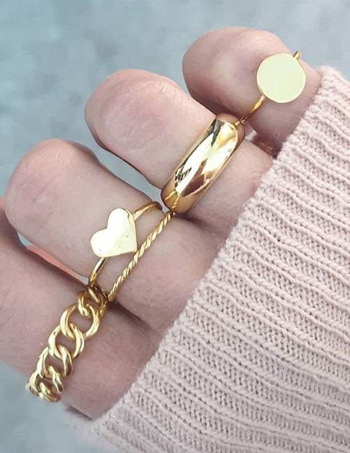 Fashion Gold Color Love Geometric Oval Alloy Ring Ring Set