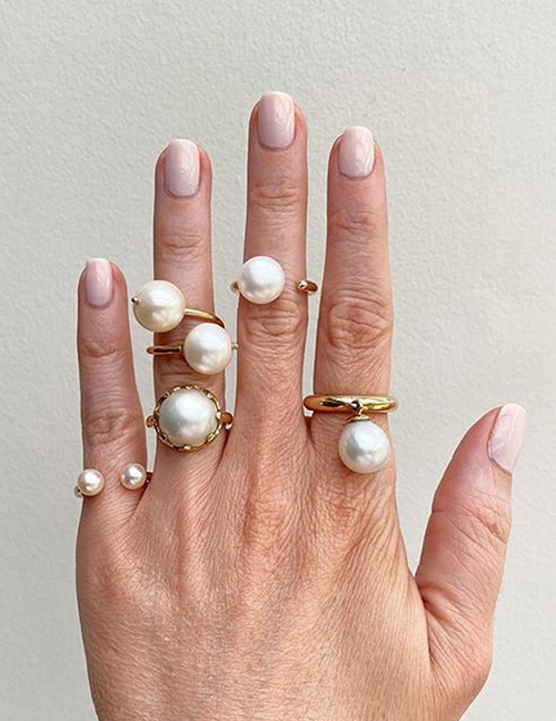 Fashion Gold Color Pearl Round Alloy Open Ring Set