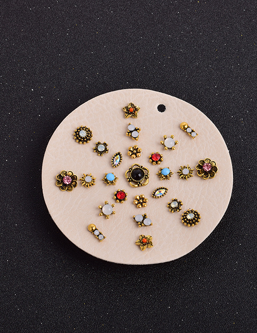 Fashion Color Mixing Diamond Flower Geometric Alloy Earrings Set