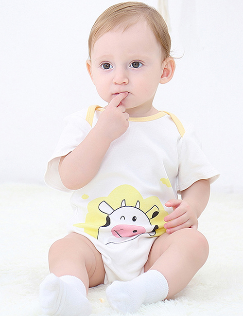 Fashion Cow Short Sleeve Romper Animal Print Contrast Color Newborn Short-sleeved Romper