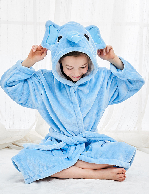 Fashion Elephant Robe Childrens Flannel Nightgown With Hooded Animal Belt