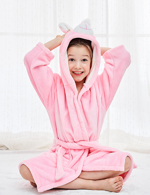 Fashion Pink Rabbit Nightgown Childrens Flannel Nightgown With Hooded Animal Belt