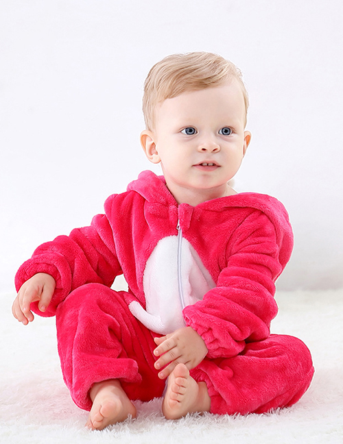 Fashion Rose Red Rabbit Romper Animal Contrast Color Flannel Baby Romper