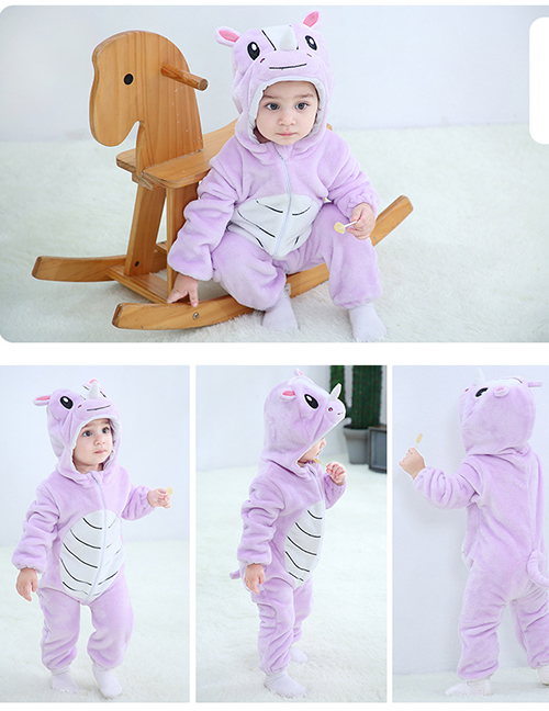 Fashion Purple Rhino Animal Color Contrast Baby One-piece Romper