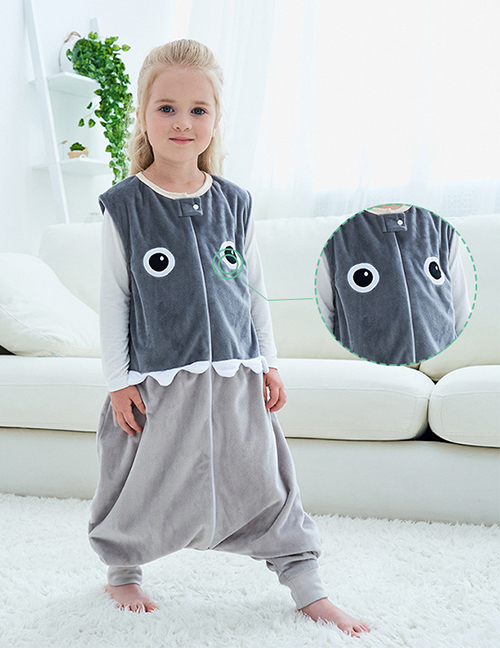 Fashion Big Grey Eyes Animal Hit Color Sleeveless Flannel One-piece Childrens Sleeping Bag