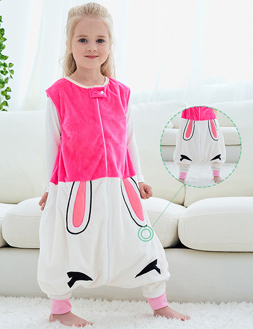 Fashion Rose Red Rabbit Animal Hit Color Sleeveless Flannel One-piece Childrens Sleeping Bag