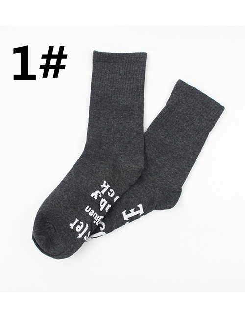 Fashion Dark Gray White Striped Socks With Letter Socks