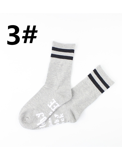 Fashion Gray On White Striped Socks With Letter Socks