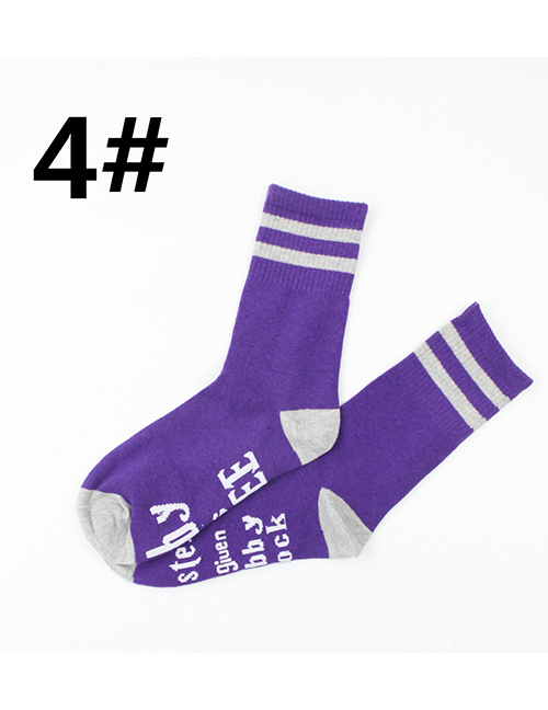 Fashion Purple On White Striped Socks With Letter Socks