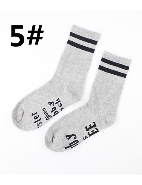 Fashion Gray On Black Striped Socks With Letter Socks