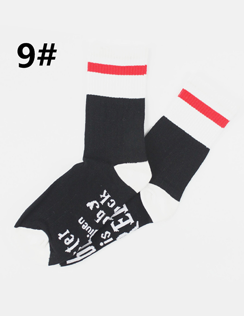 Fashion Black Red White Striped Socks With Letter Socks
