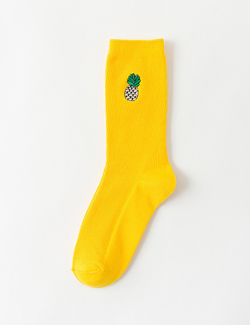 Fashion Pineapple Embroidered Fruit Double Stitch Pile Socks