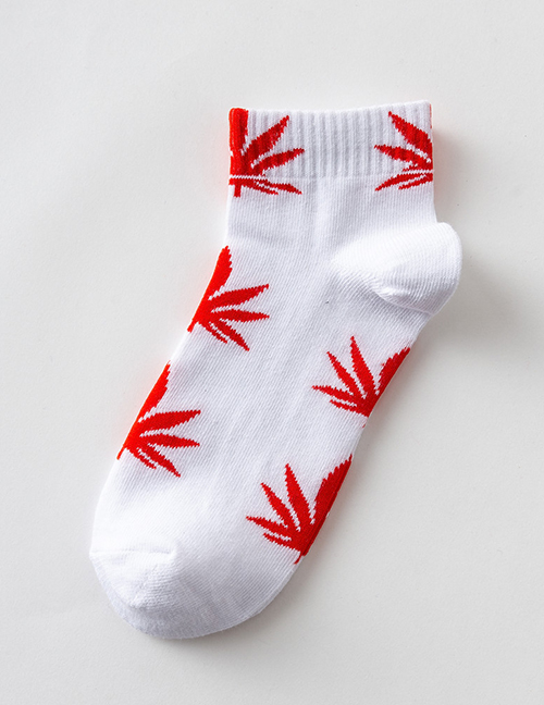 Fashion Red On White Couples Cotton Maple Leaf Invisible Socks