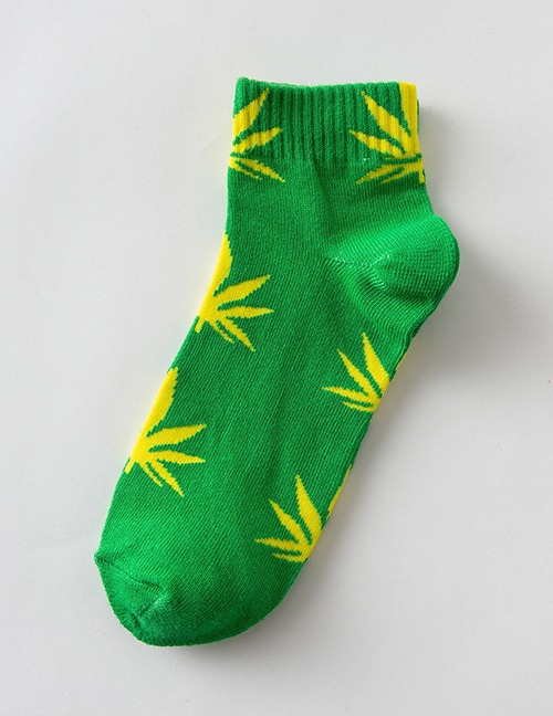 Fashion Green Yellow Couples Cotton Maple Leaf Invisible Socks