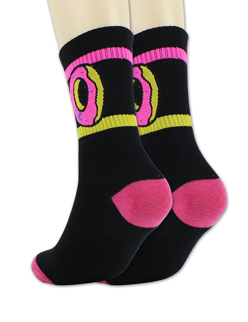 Fashion Black Donuts Hit Color Mid-tube Cotton Sports Socks