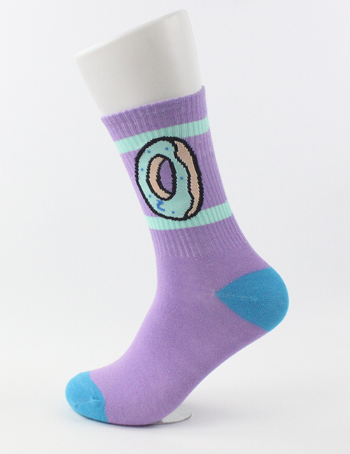 Fashion Purple Donuts Hit Color Mid-tube Cotton Sports Socks