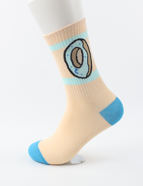 Fashion Beige Donuts Hit Color Mid-tube Cotton Sports Socks