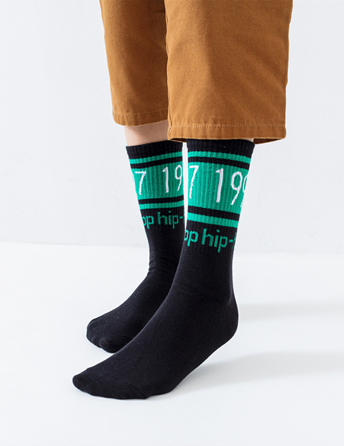 Fashion Black Numbers And Letters In Cotton Socks