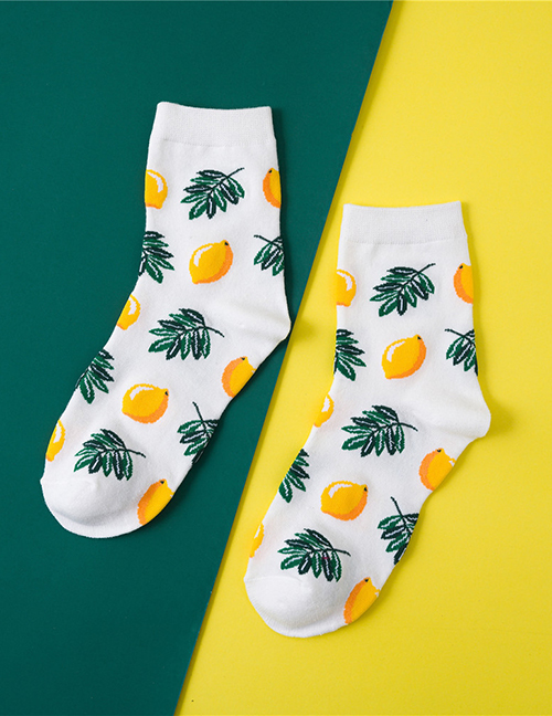 Fashion Lemon Yellow Tropical Fruit Avocado Pineapple Cotton Stockings