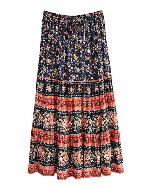 Fashion Color Mixing Printed Wide Loose Skirt