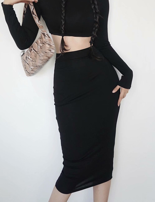 Fashion Black High Waist Bag Hip Slim Long Skirt