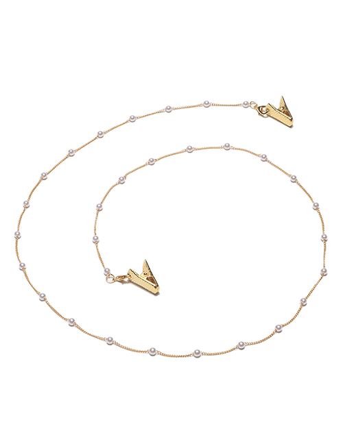 Fashion Gold Color Alligator Clip Pearl Handmade Glasses Chain