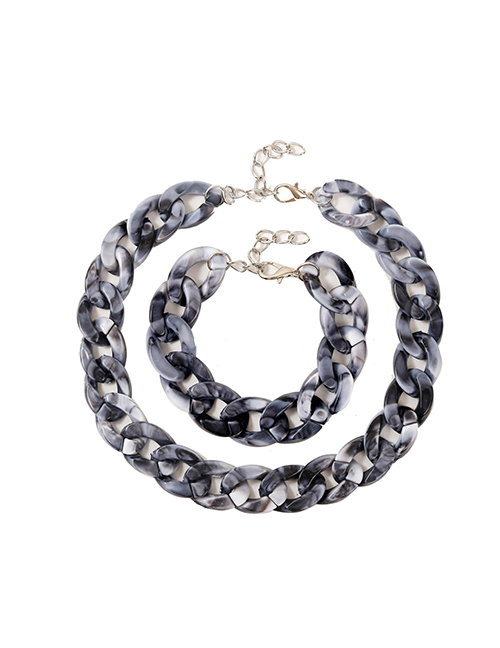 Fashion Gray Two-piece Acetate Plate Twist Necklace And Bracelet