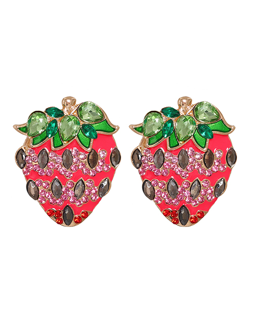 Fashion Strawberry Strawberry Oiled Diamond Alloy Earrings