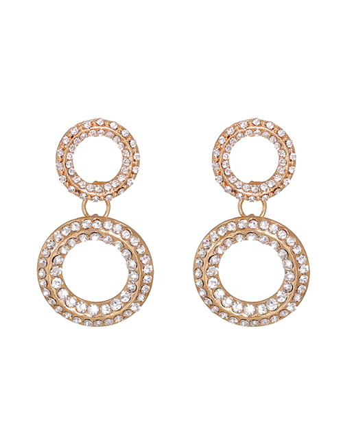 Fashion White Round Cutout Geometric Earrings With Diamonds