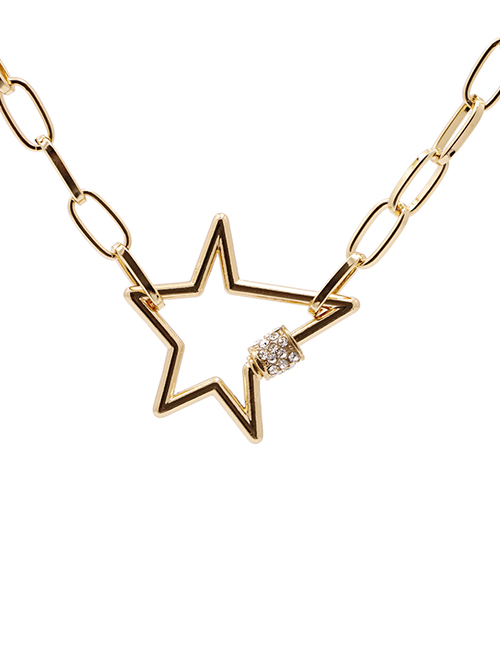 Fashion White Five-pointed Star Diamond Lock Stainless Steel Necklace