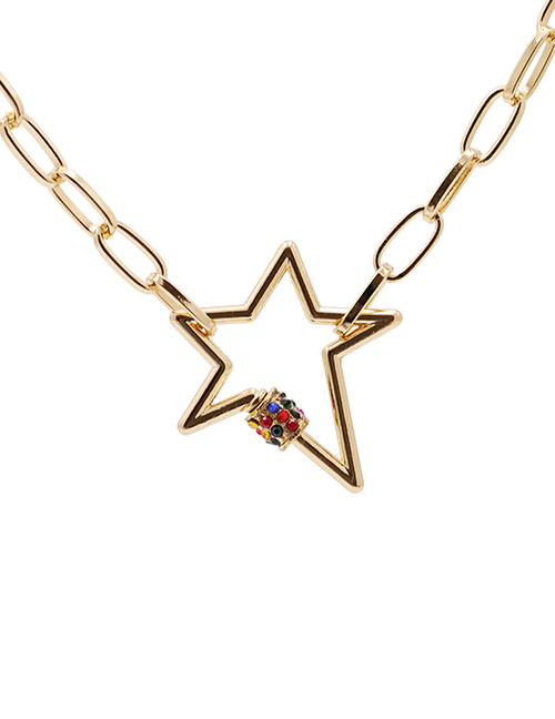 Fashion Color Five-pointed Star Diamond Lock Stainless Steel Necklace