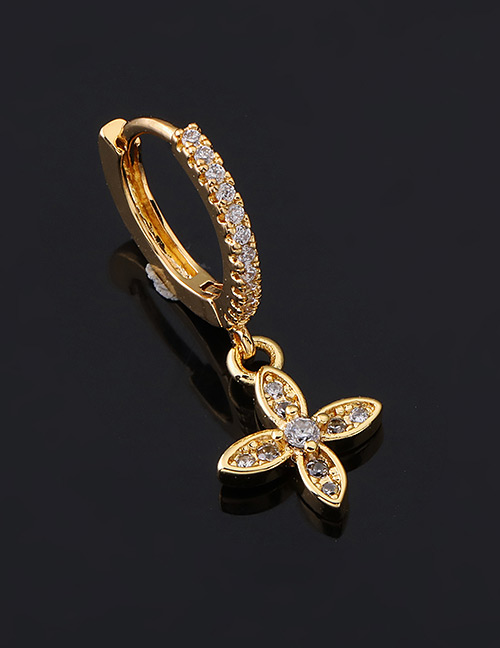 Fashion 2#gold Color Copper Inlaid Zircon Flower Earrings (1pcs)
