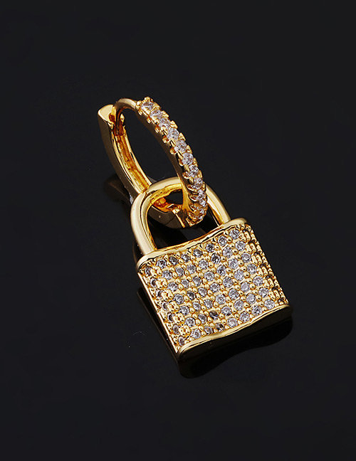 Fashion 7#gold Color Copper Inlaid Zircon Lock Earrings (1pcs)
