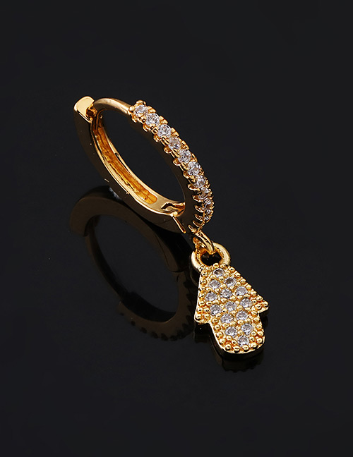 Fashion 8#gold Color Copper Inlaid Zircon Palm Earrings (1pcs)