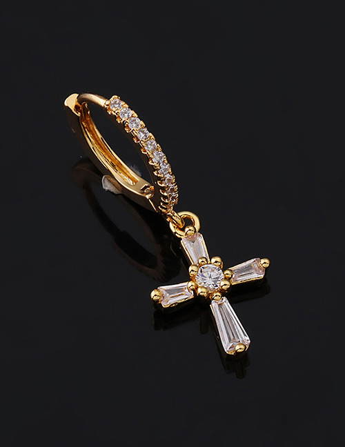 Fashion 12#gold Color Copper Inlaid Zircon Cross Earrings (1pcs)