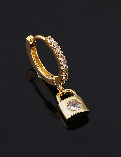 Fashion 5#gold Color Copper Inlaid Zircon Lock Earrings (1pcs)